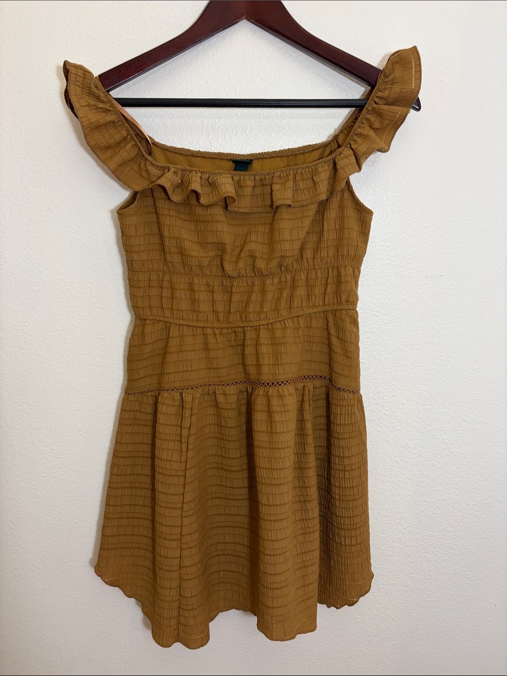 Wild Fable Brown Ruffle Coastal Cowgirl Western Casual Neutral Mini Dress